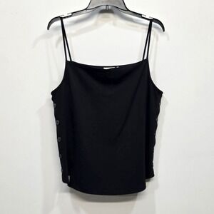 Anthropologie Meadow Rue Tank Top XL‎ Black Side Button Square Neck Minimalist